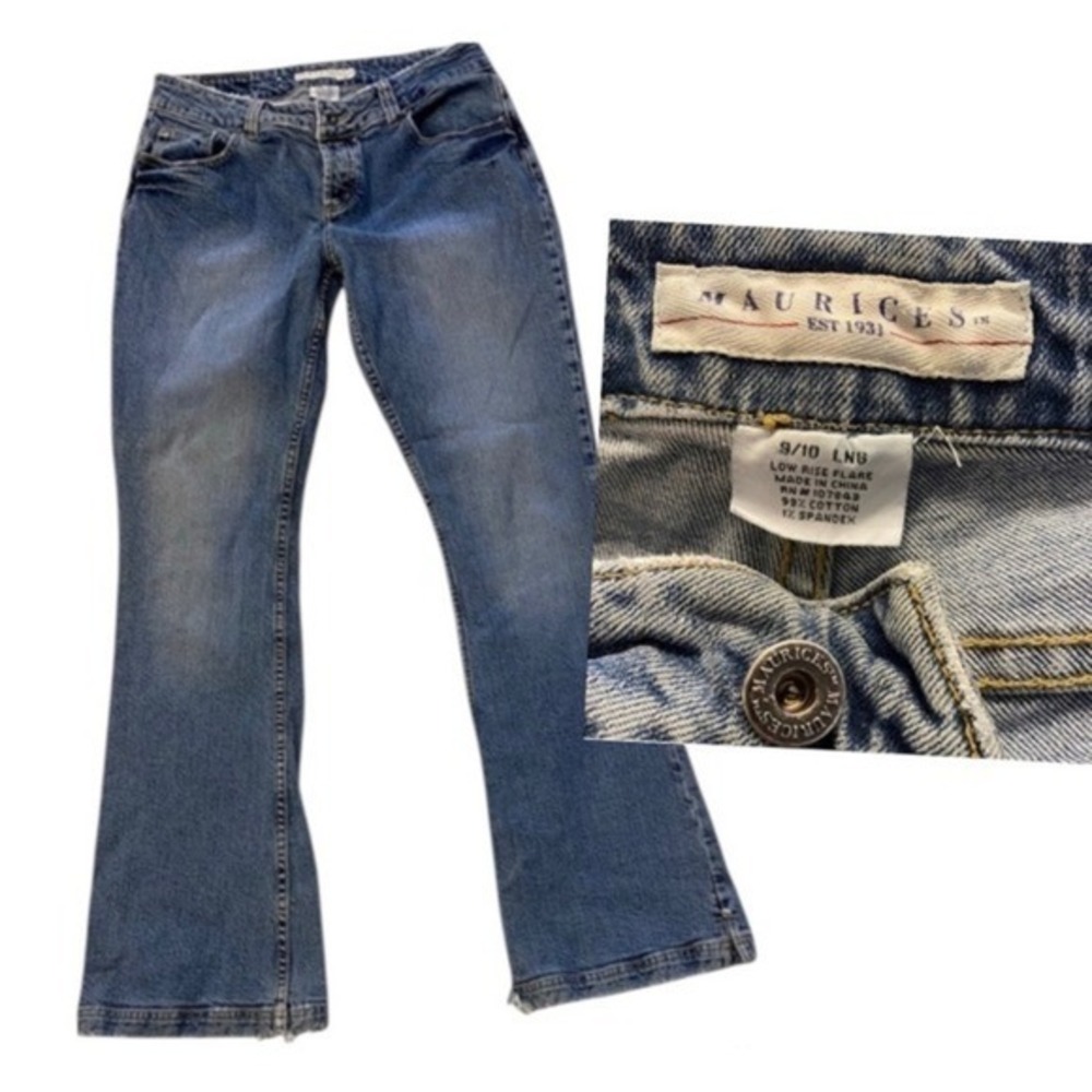 Maurices 9/10‎ Long Flare Y2K Grunge Festival Jeans Low Rise Distressed Denim